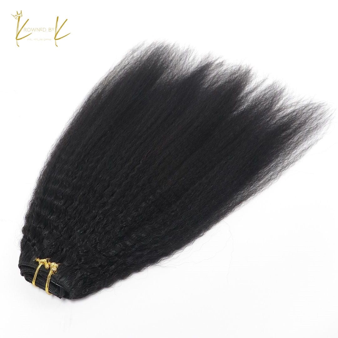 Malaysian kinky Straight 100% Human Hair Seamless PU Clip-Ins 12A