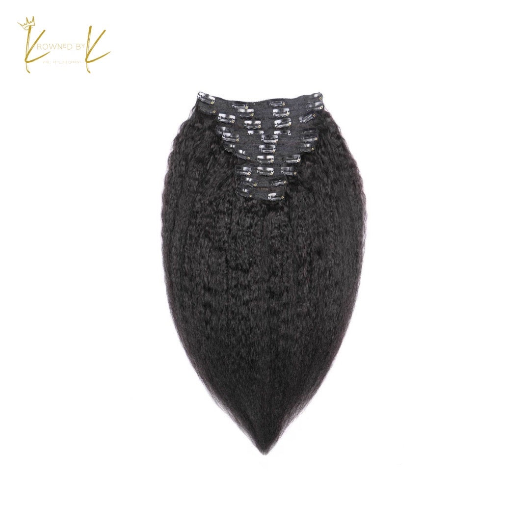 Malaysian kinky Straight 100% Human Hair Seamless PU Clip-Ins 12A