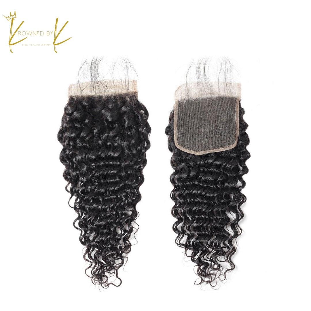 5X5 Closure - Malaysian Deep Curl Raw Human Hair closure 12A