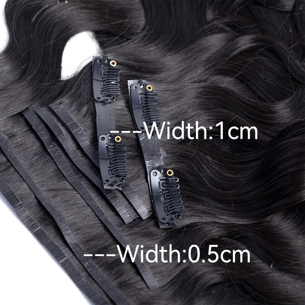 Malaysian Straight 100% Human Hair Seamless PU Clip-Ins 12A