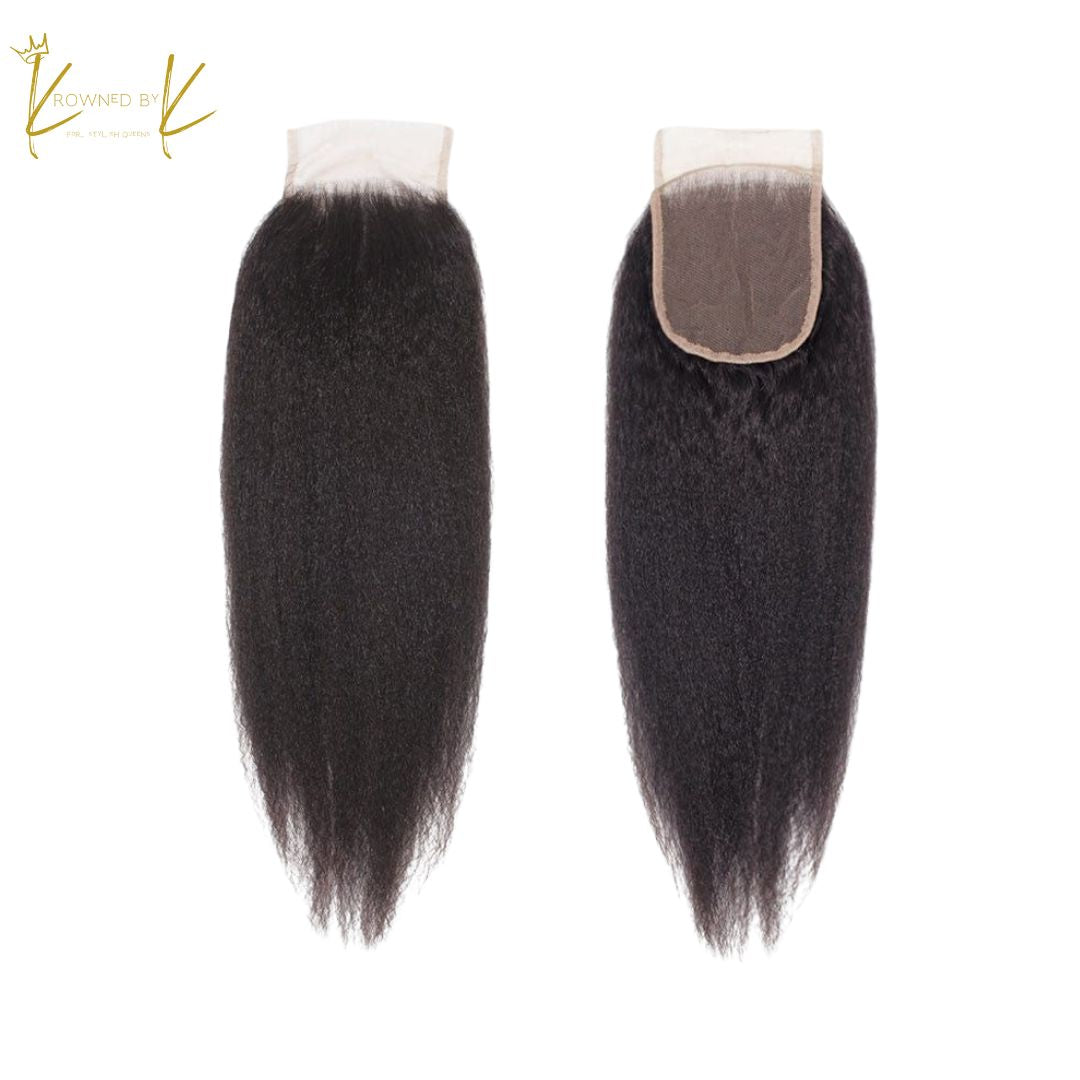 5X5 Closure - Malaysian Kinky Straight  Raw Human Hair closure 12A